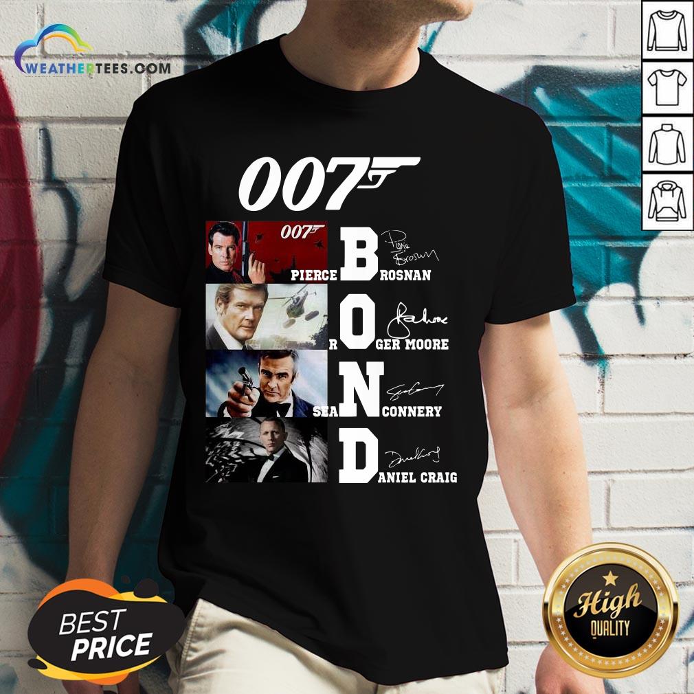 Brown James Bond 007 Pierce Brosnan Roger Moore Sean Connery Daniel Craig Signatures Shirt - Image 2