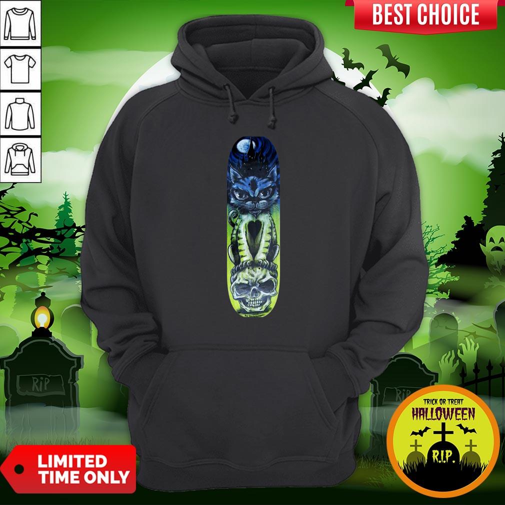 Cat Halloween Sugar Skull Skateboard Day Of Dead Shirt - Image 5