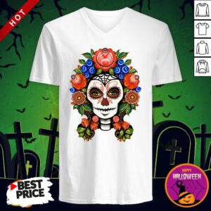 Alternative view of Catrina In Flowers Sugar Skull Day Of The Dead Muertos Shirt