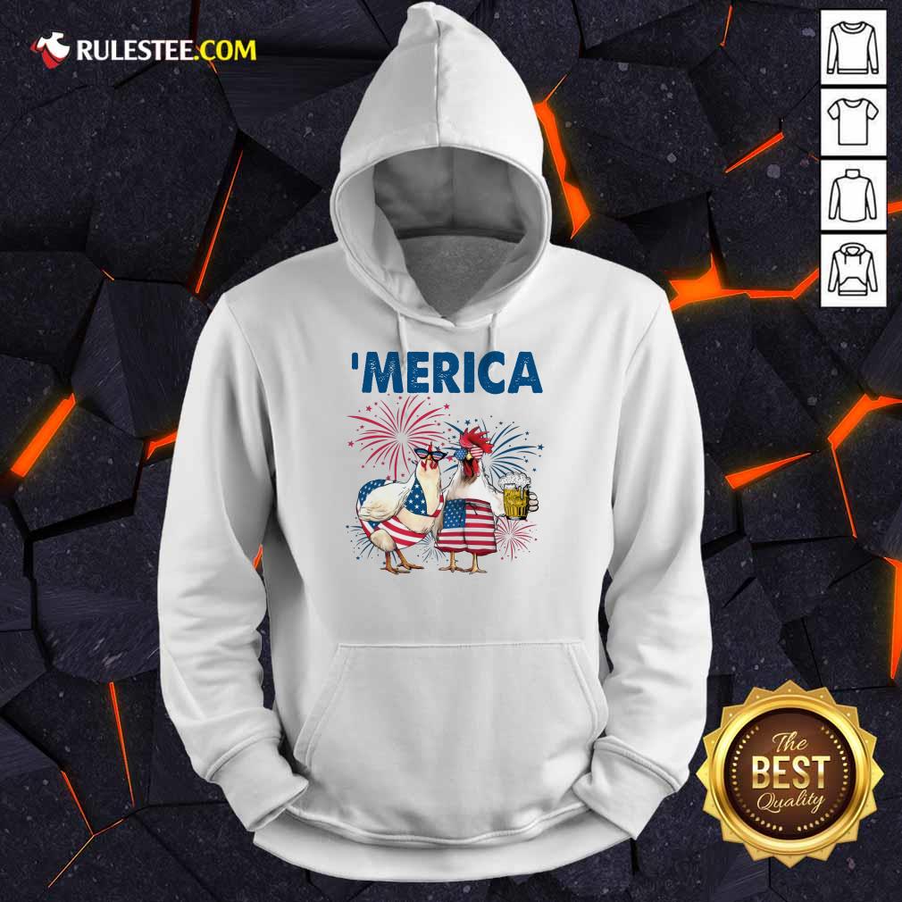 Chicken Drinking Beer 'Merica Independence Day Shirt - Image 4