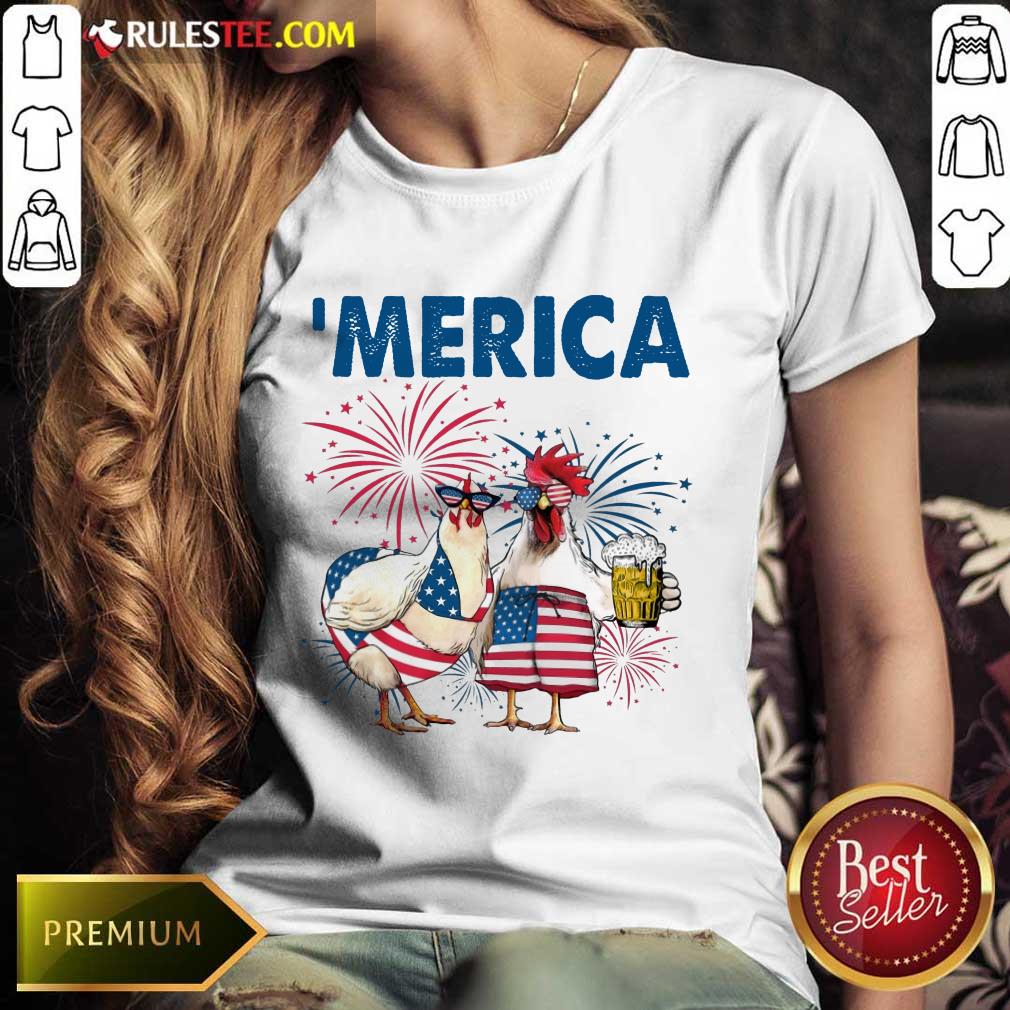 Chicken Drinking Beer 'Merica Independence Day Shirt - Image 3