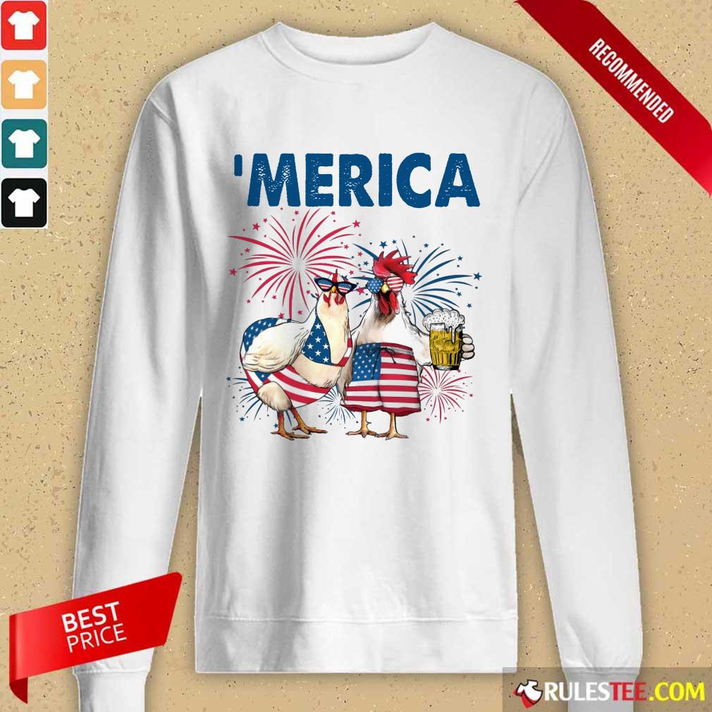 Chicken Drinking Beer 'Merica Independence Day Shirt - Image 2