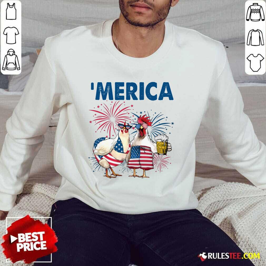 Chicken Drinking Beer 'Merica Independence Day Shirt - Image 5