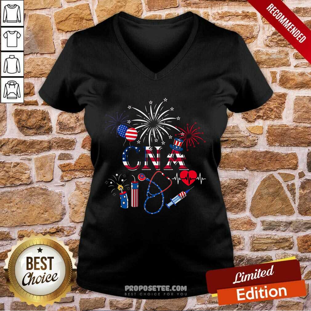 CNA Earpiece Needle Heartbeat 4th Of July Shirt - Image 3
