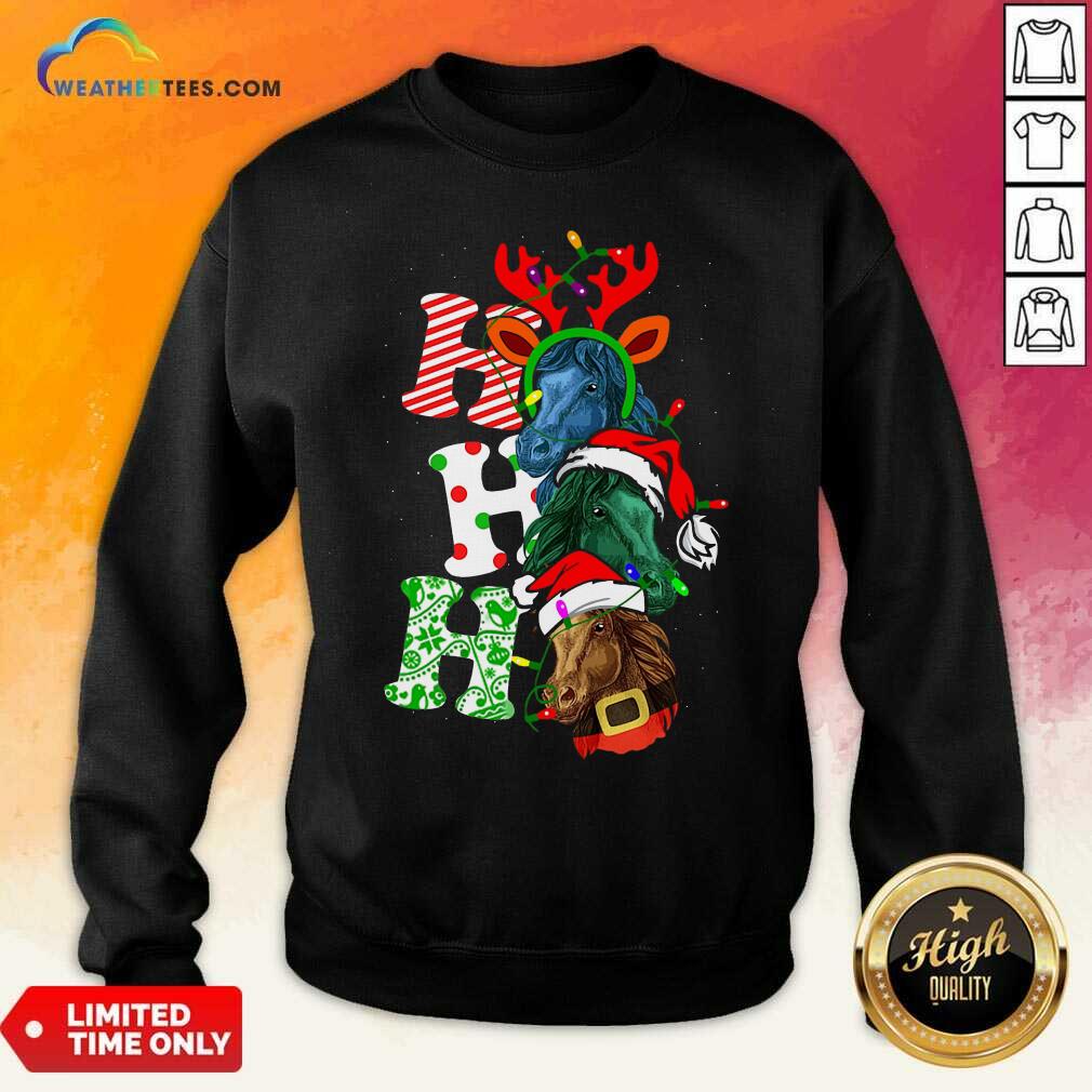 Colorful Ho Ho Ho Horses Santa Elf Reindeer Merry Christmas Light Shirt - Image 2