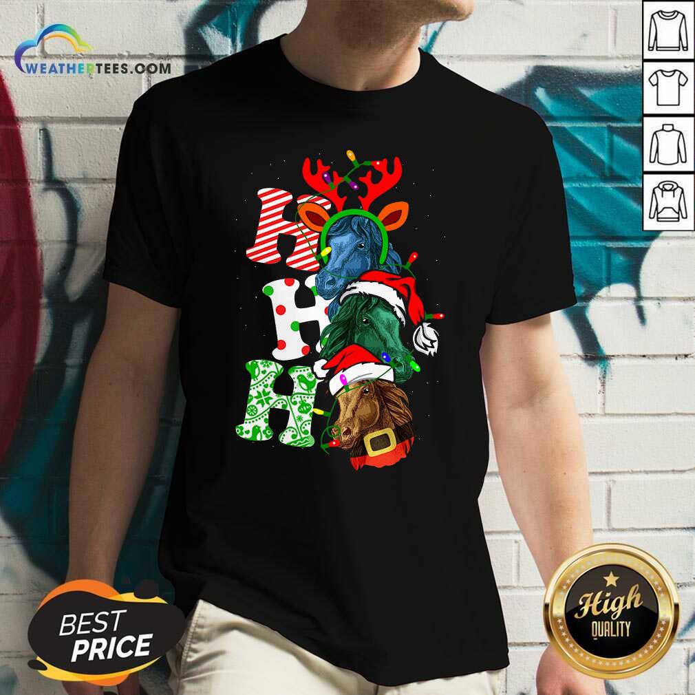 Colorful Ho Ho Ho Horses Santa Elf Reindeer Merry Christmas Light Shirt - Image 3