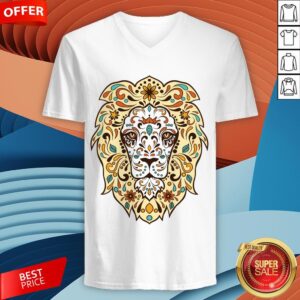 Alternative view of Colorful Lion Head Sugar Skull Day Of The Dead Dia De Los Muertos Shirt