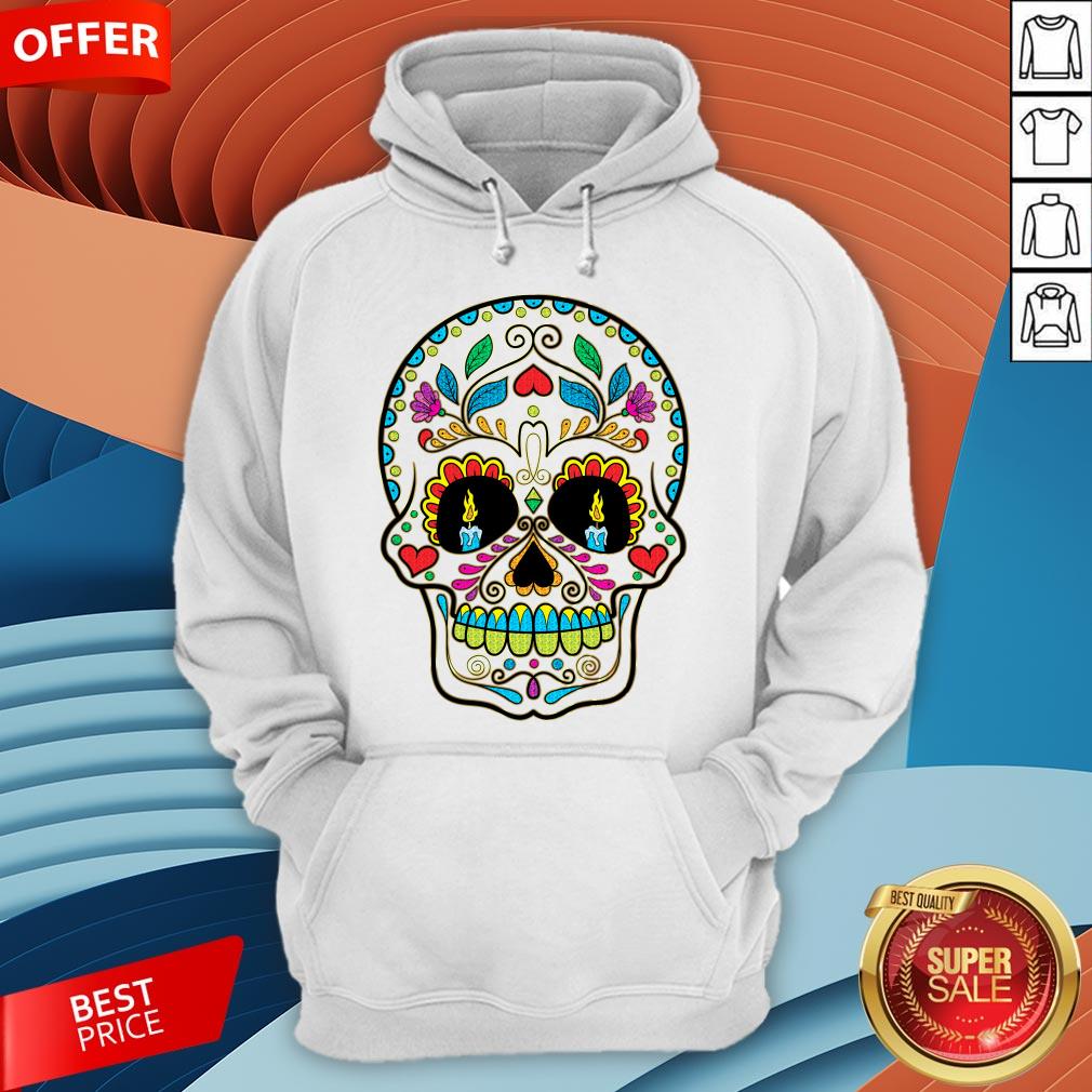 Colorful Retro Floral Sugar Skull Day Of The Dead Dia De Los Muertos Shirt - Image 5