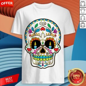 Colorful Retro Floral Sugar Skull Day Of The Dead Dia De Los Muertos Shirt