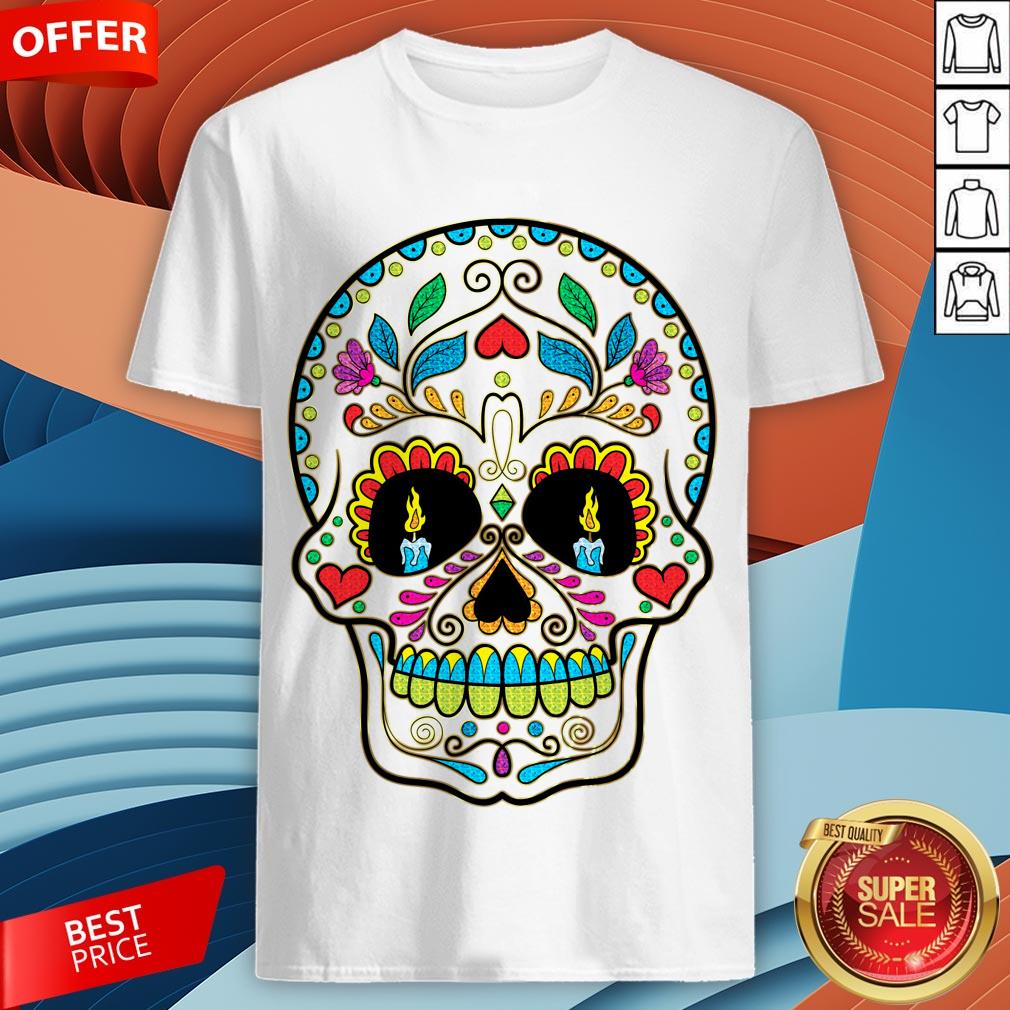 Colorful Retro Floral Sugar Skull Day Of The Dead Dia De Los Muertos Shirt