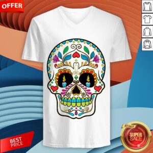 Alternative view of Colorful Retro Floral Sugar Skull Day Of The Dead Dia De Los Muertos Shirt