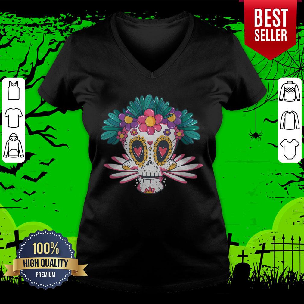 Colorful Sugar Skull Day Of Dead Muertos Shirt - Image 4