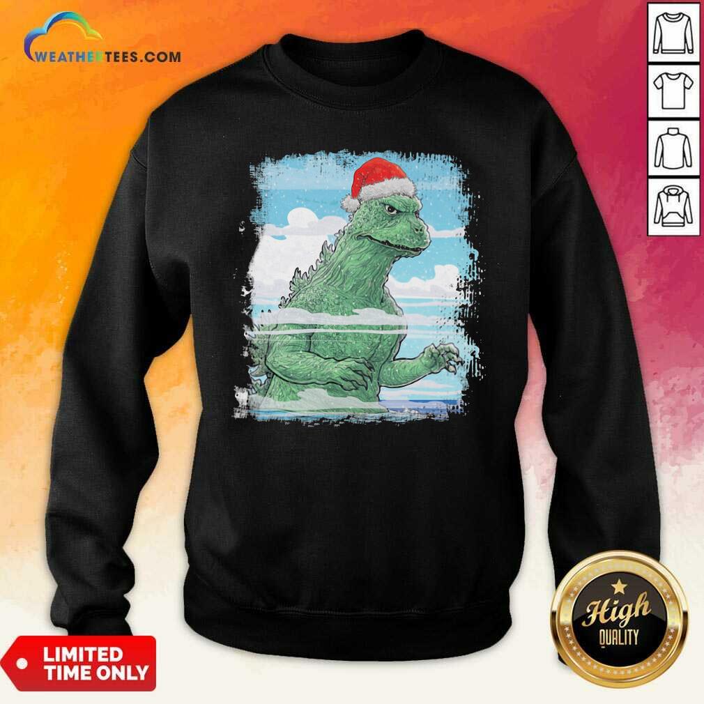 Colorful T-Rex Wear Hat Santa Claus Merry Christmas Shirt - Image 2