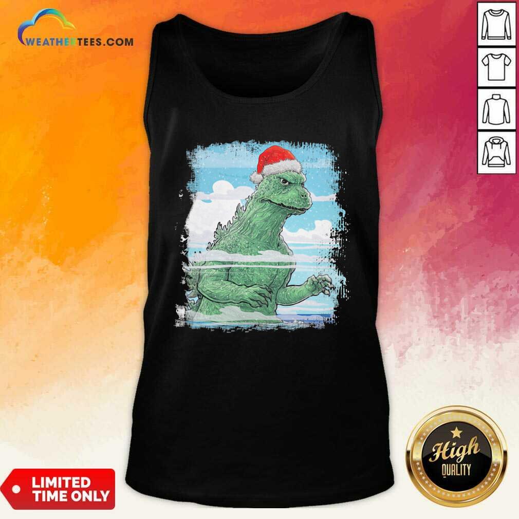 Colorful T-Rex Wear Hat Santa Claus Merry Christmas Shirt - Image 4