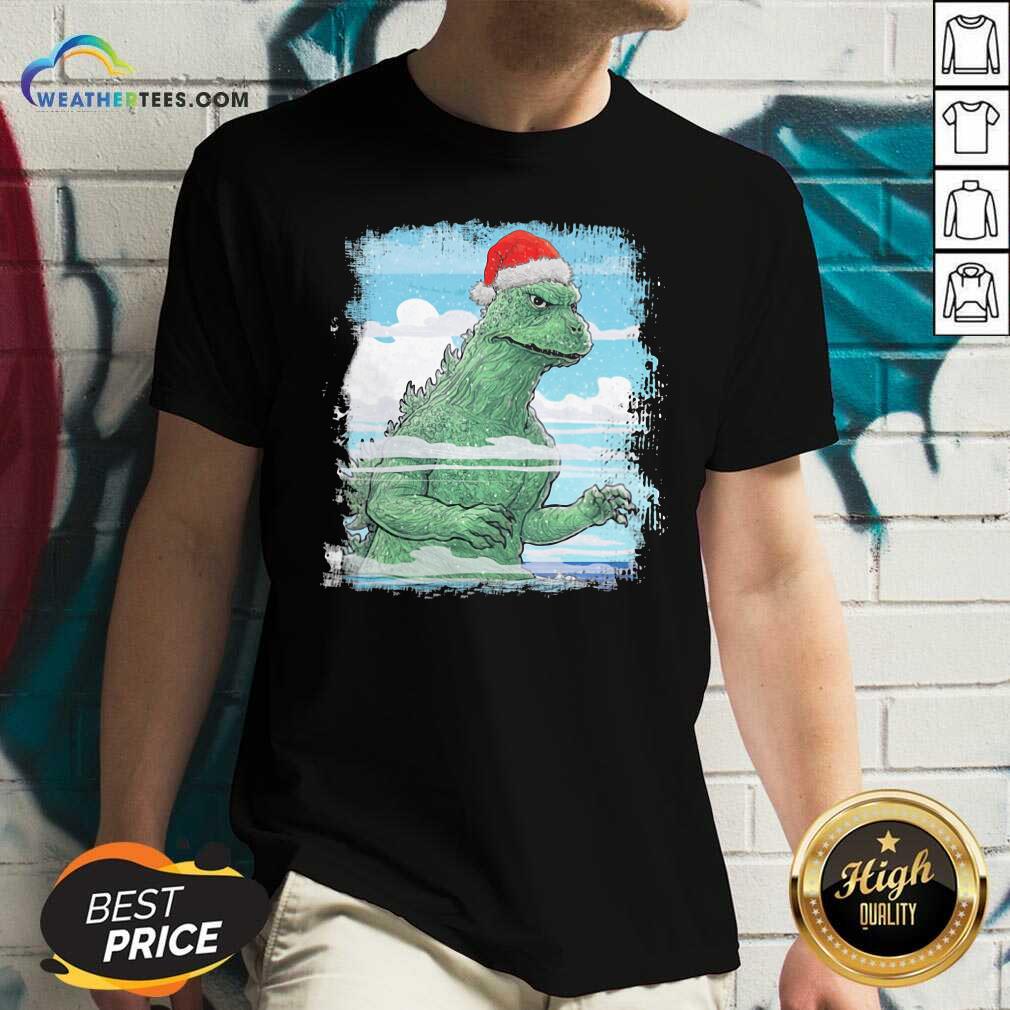 Colorful T-Rex Wear Hat Santa Claus Merry Christmas Shirt - Image 3