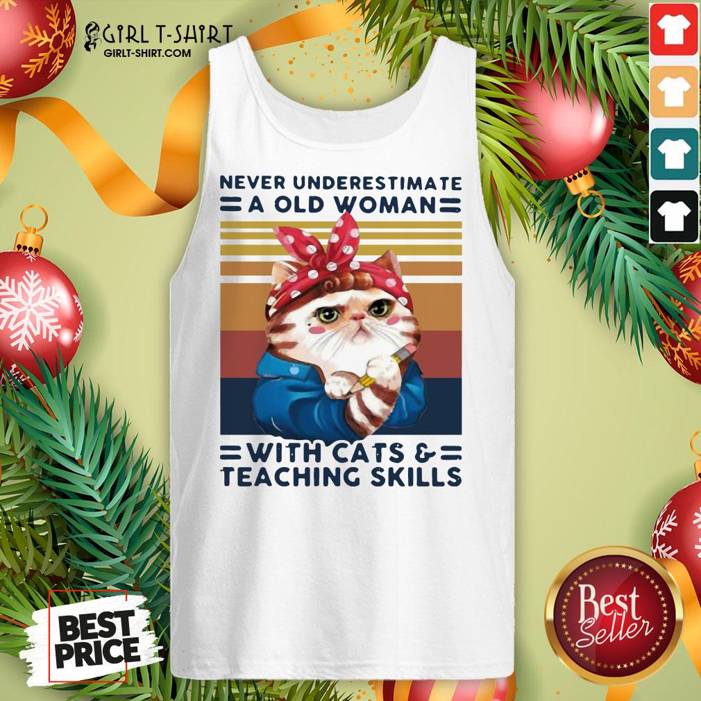 Congratulate Never Underestimate An Old Woman With Cats And Teaching Skills Vintage Retro Shirt - Image 3