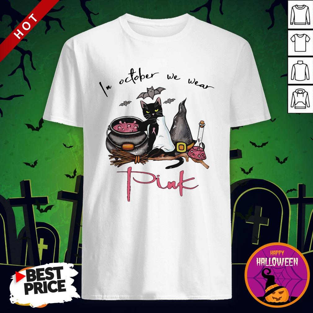 Cool Black Cat Witch Tattoo Cancer Awareness In October We Wear Pink Shirt