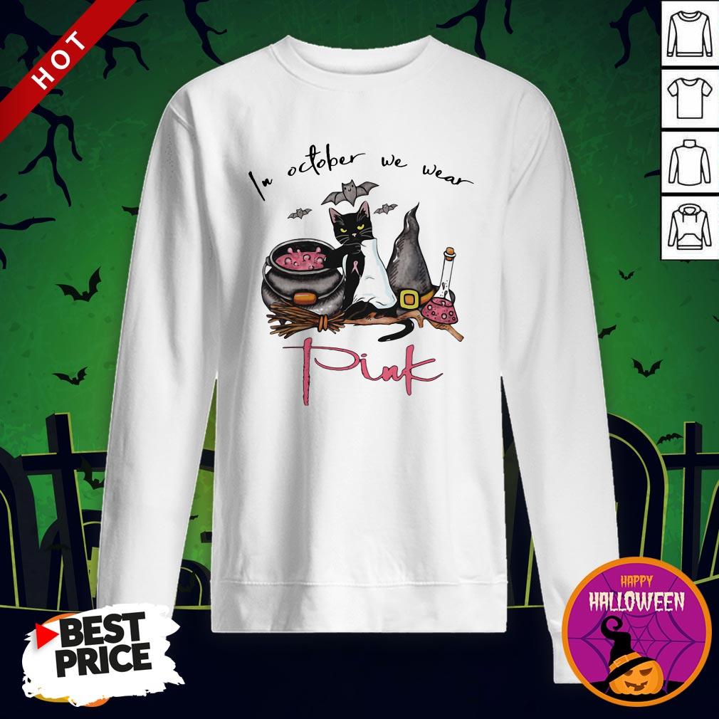 Cool Black Cat Witch Tattoo Cancer Awareness In October We Wear Pink Shirt - Image 4