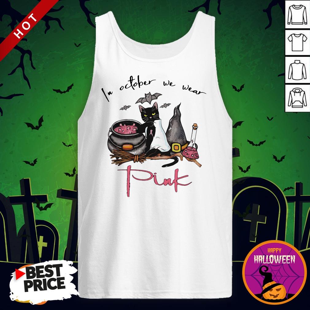 Cool Black Cat Witch Tattoo Cancer Awareness In October We Wear Pink Shirt - Image 3