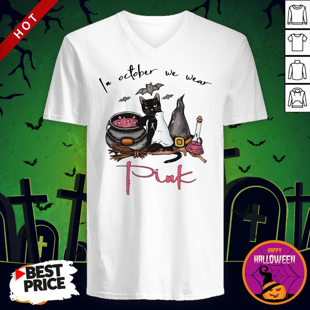 Cool Black Cat Witch Tattoo Cancer Awareness In October We Wear Pink Shirt - Image 2