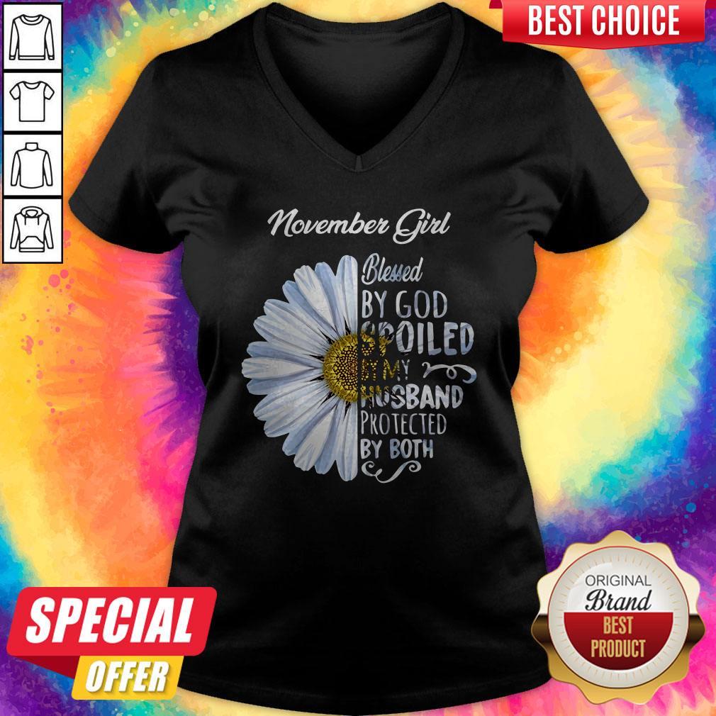 Cool Chrysanthemum Flower November Girl Blessed By God Spoiled By My Husband Protected By Both Shirt - Image 2