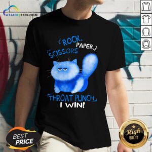 Alternative view of Cool Rock Paper Scissors Thoat Punch I Win Blue Cat Shirt