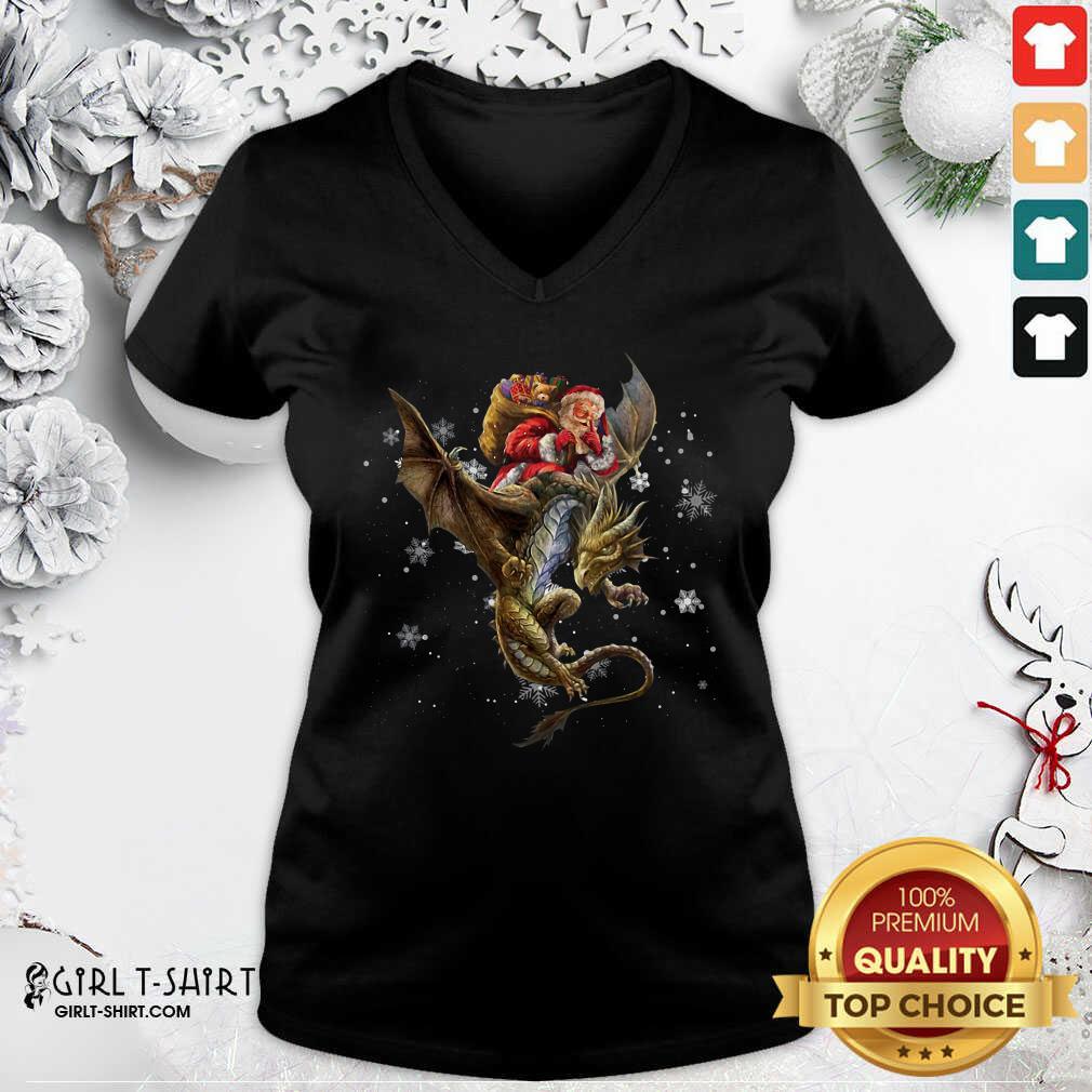 Cool Santa Claus Riding Dragon Christmas Shirt - Image 2