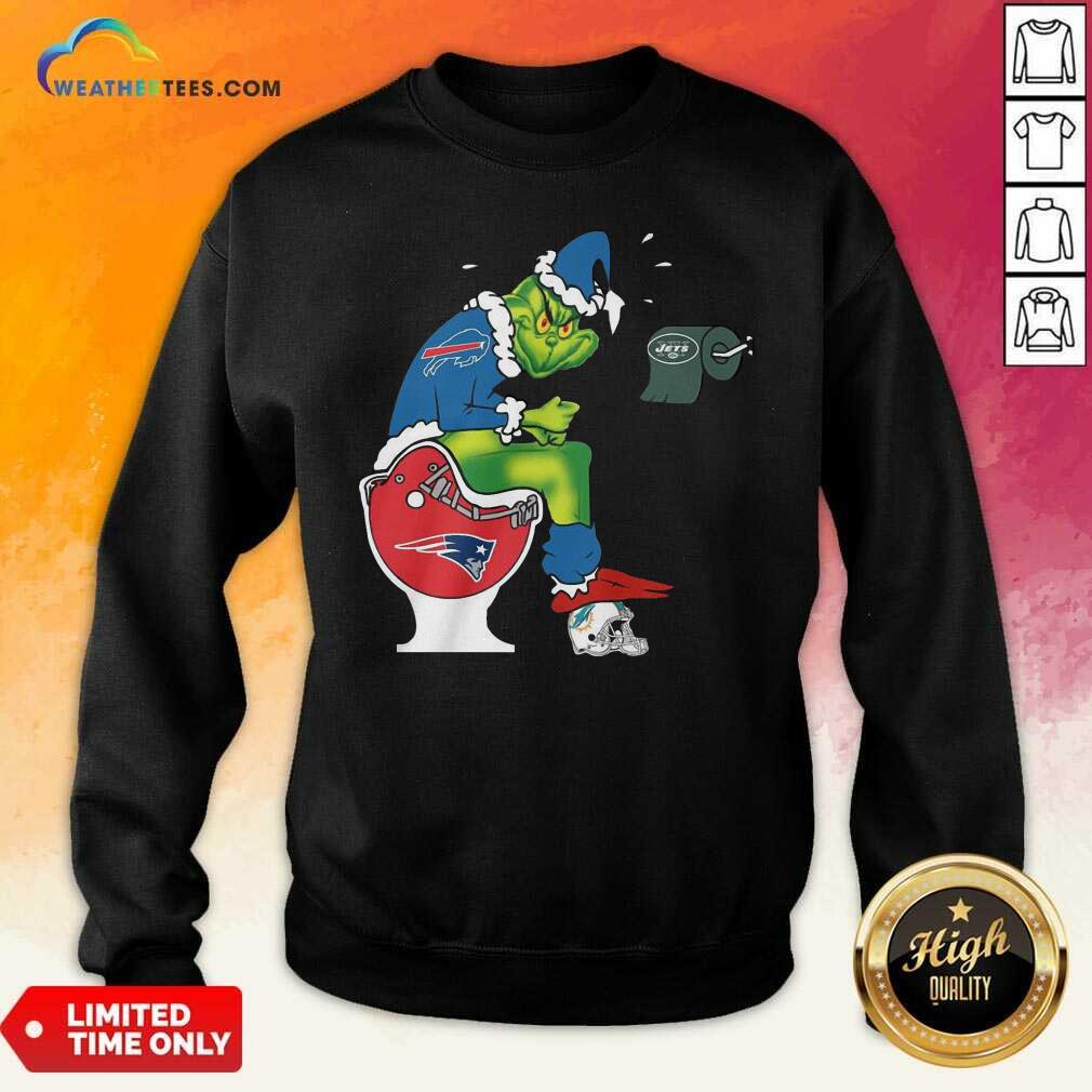 Cool The Grinch Buffalo Bills Shit On Toilet New England Patriots Christmas Shirt - Image 2