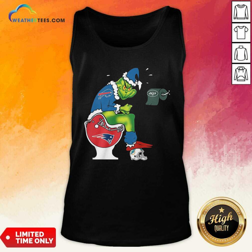 Cool The Grinch Buffalo Bills Shit On Toilet New England Patriots Christmas Shirt - Image 4