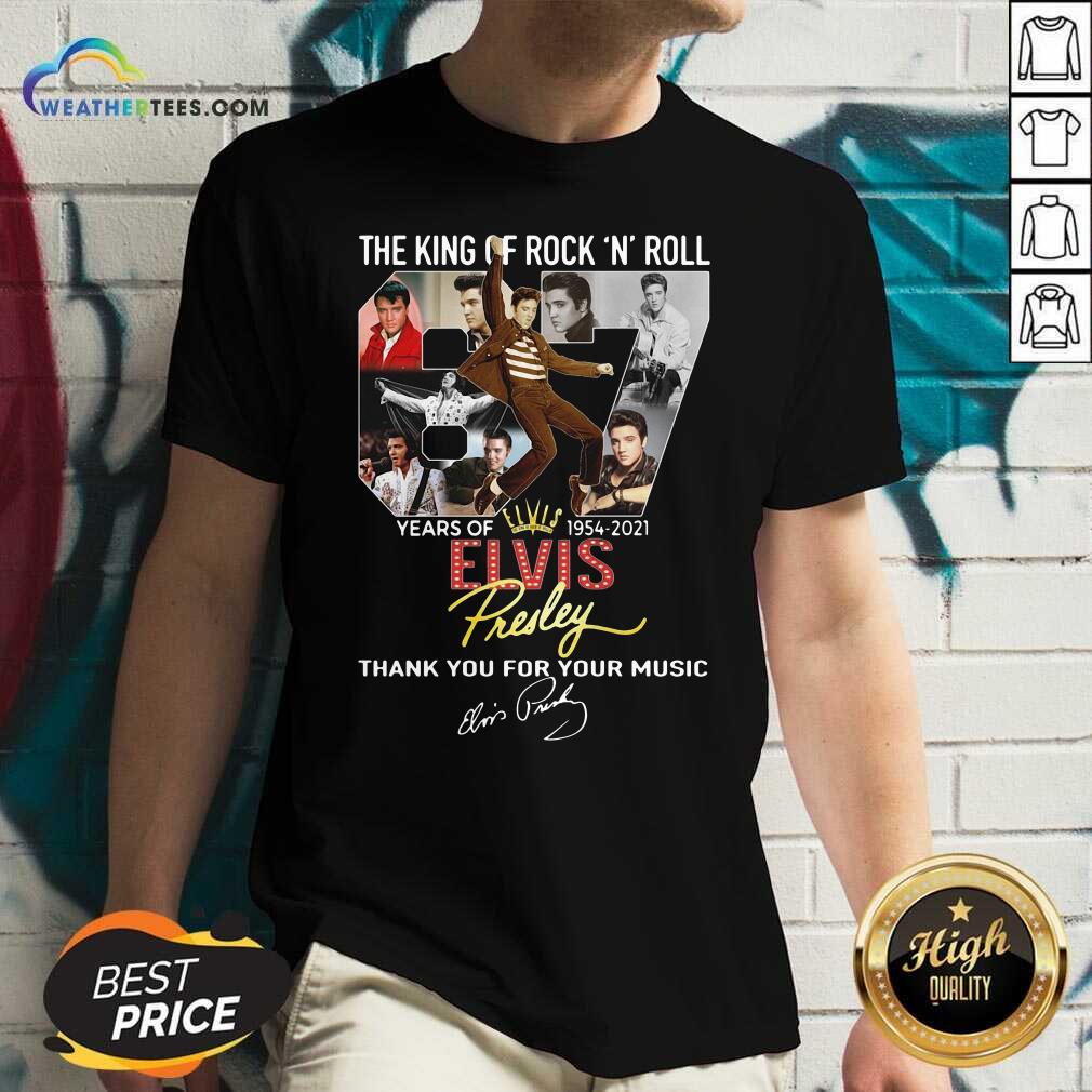 Cool The King Of Rock N Roll 67 Years Of Elvis Thank You For Your Music Signatures Shirt - Image 3