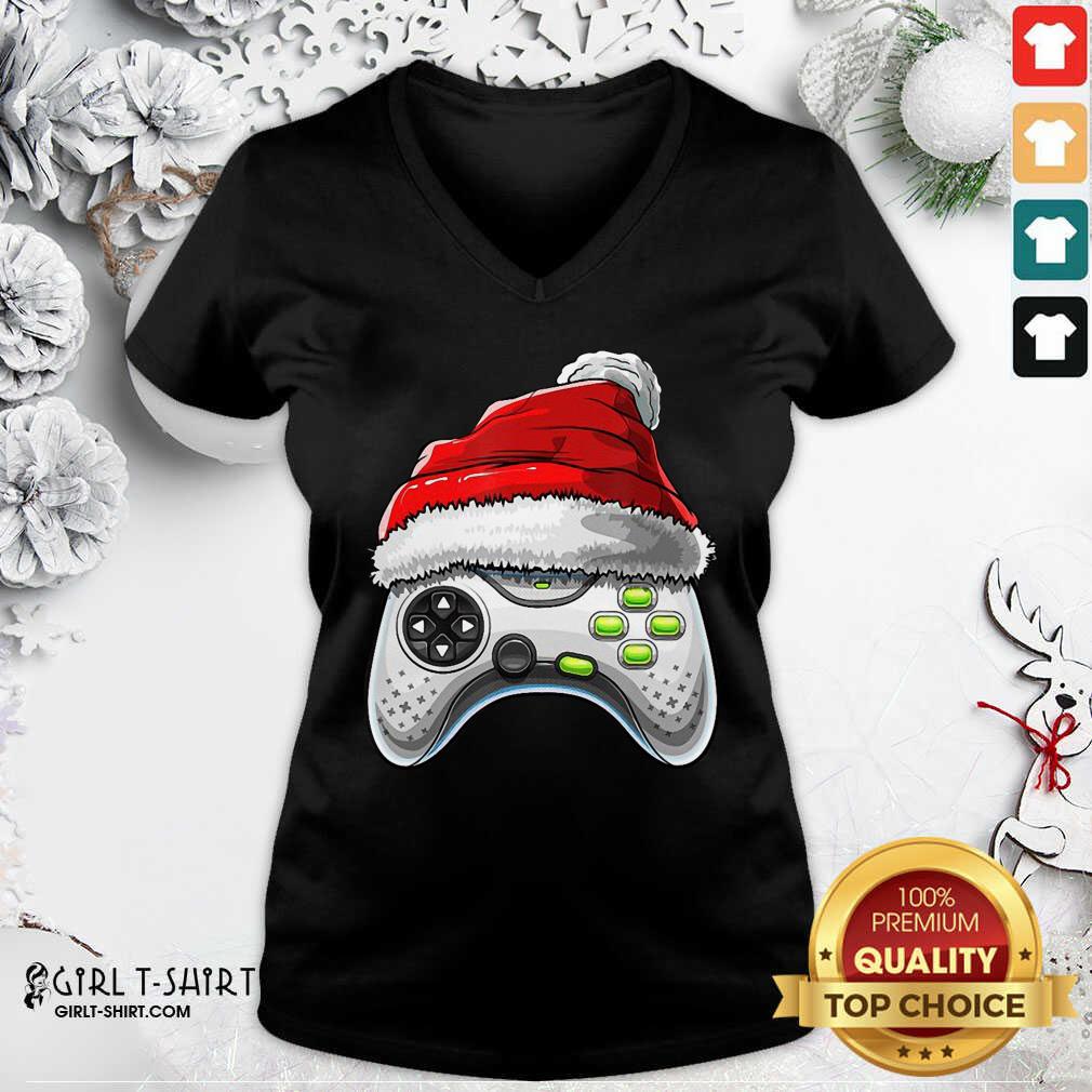 Cool Video Game Controller Santa Hat Christmas Shirt - Image 2