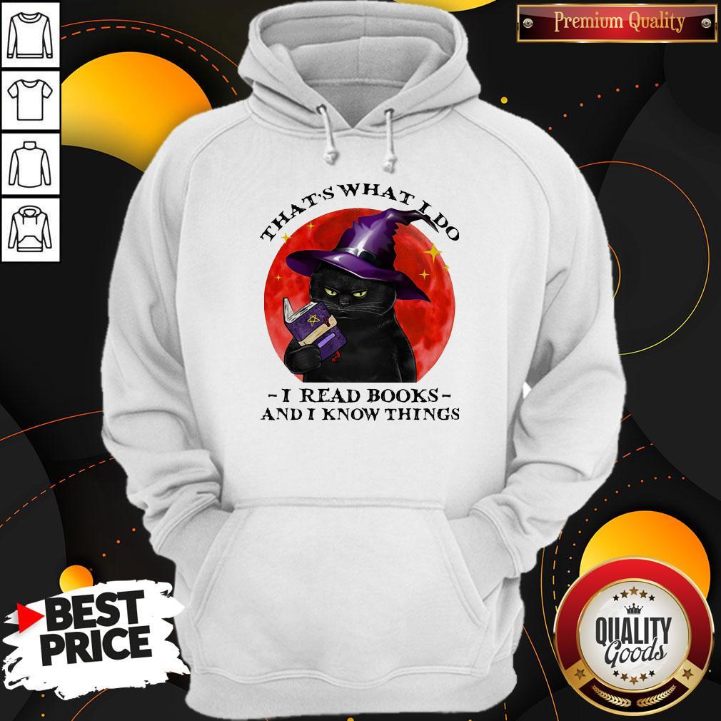 Cute Black Cat Witch That's What I Do I Read Books And I Know Things Sunset Halloween Shirt - Image 5