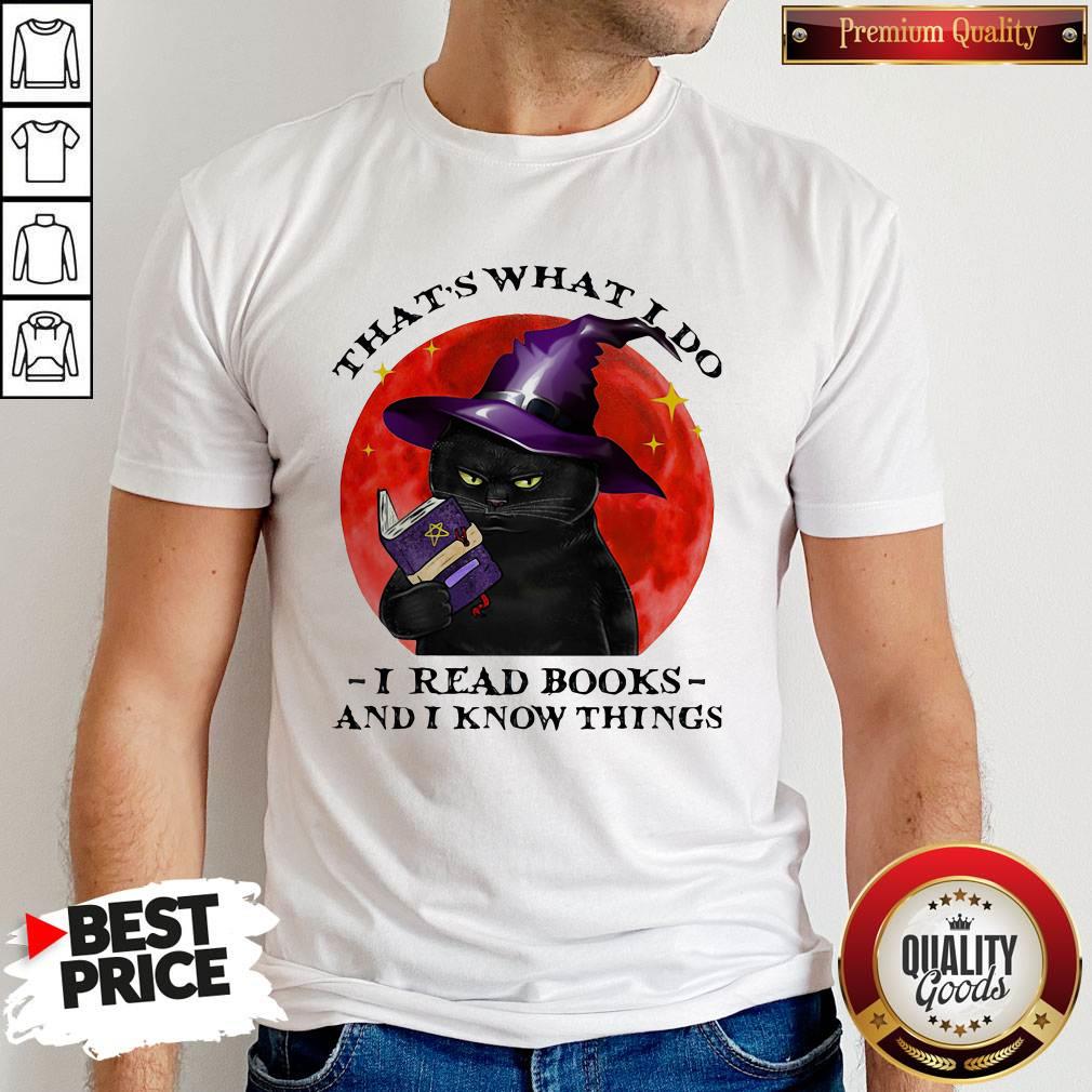 Cute Black Cat Witch That's What I Do I Read Books And I Know Things Sunset Halloween Shirt