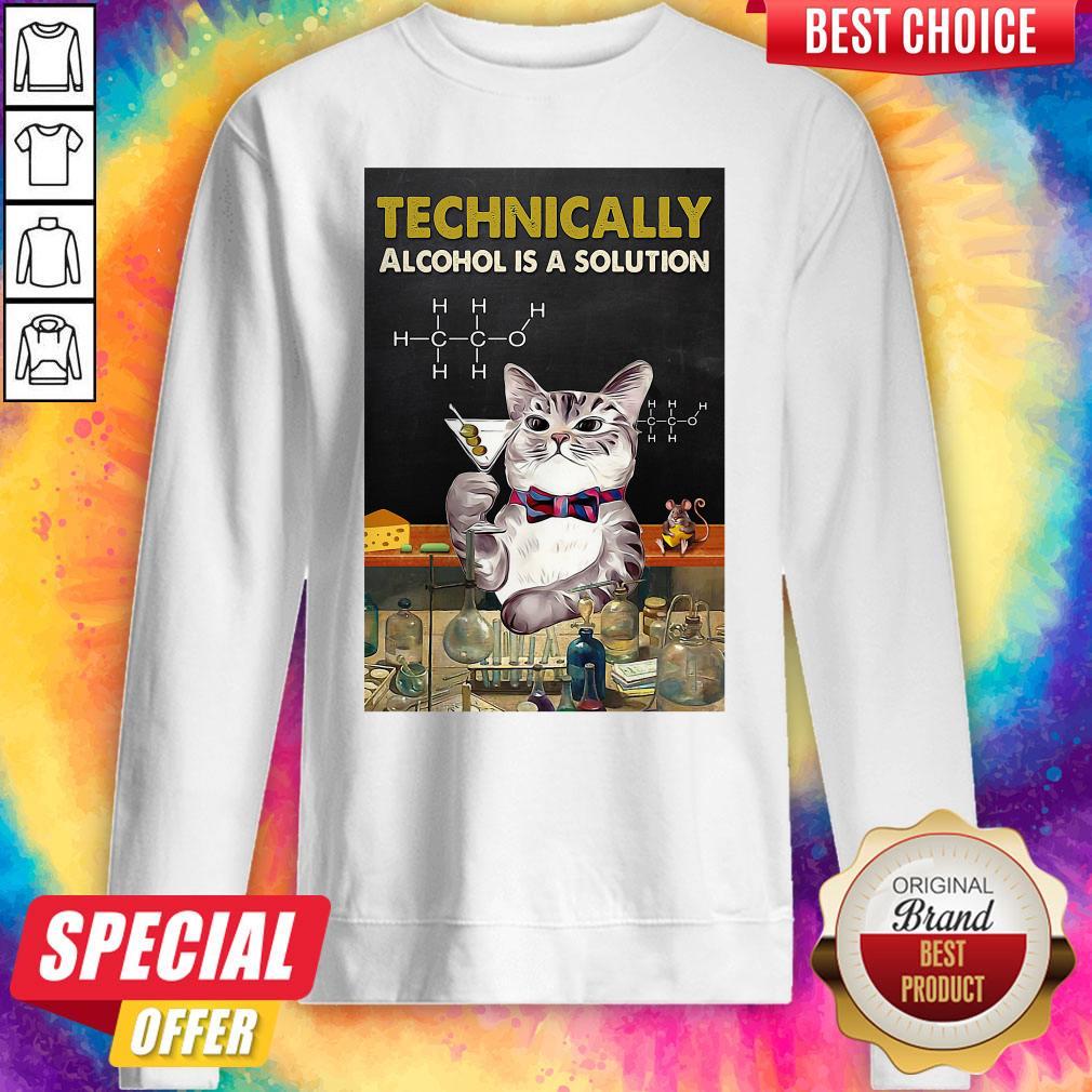 Cute Cat Technically Alcohol Is A Solution Shirt - Image 4