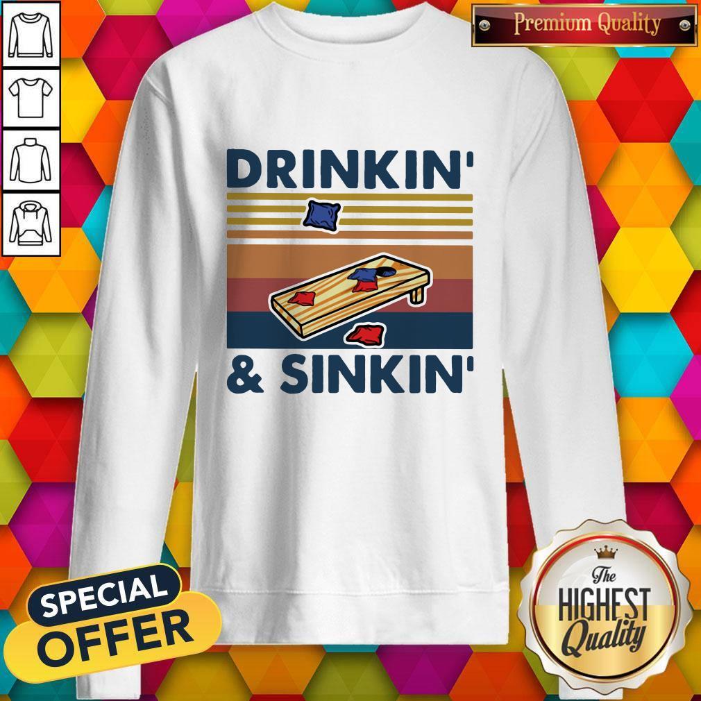Cute Cornhole Drinkin And Sinkin Vintage Retro Shirt - Image 4