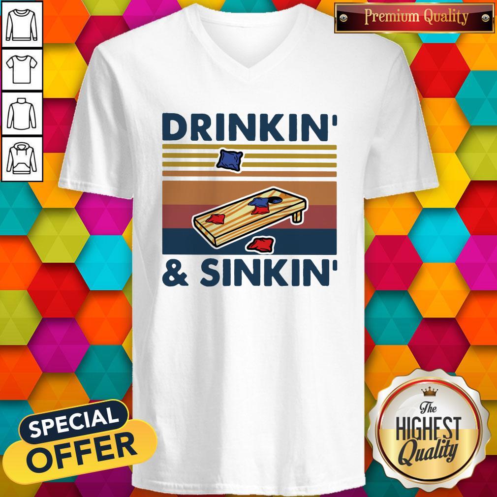 Cute Cornhole Drinkin And Sinkin Vintage Retro Shirt - Image 2
