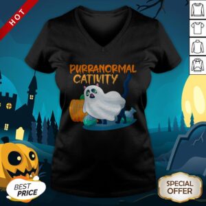Alternative view of Cute Ghost Cat Purranormal Activity Funny Halloween Shirt