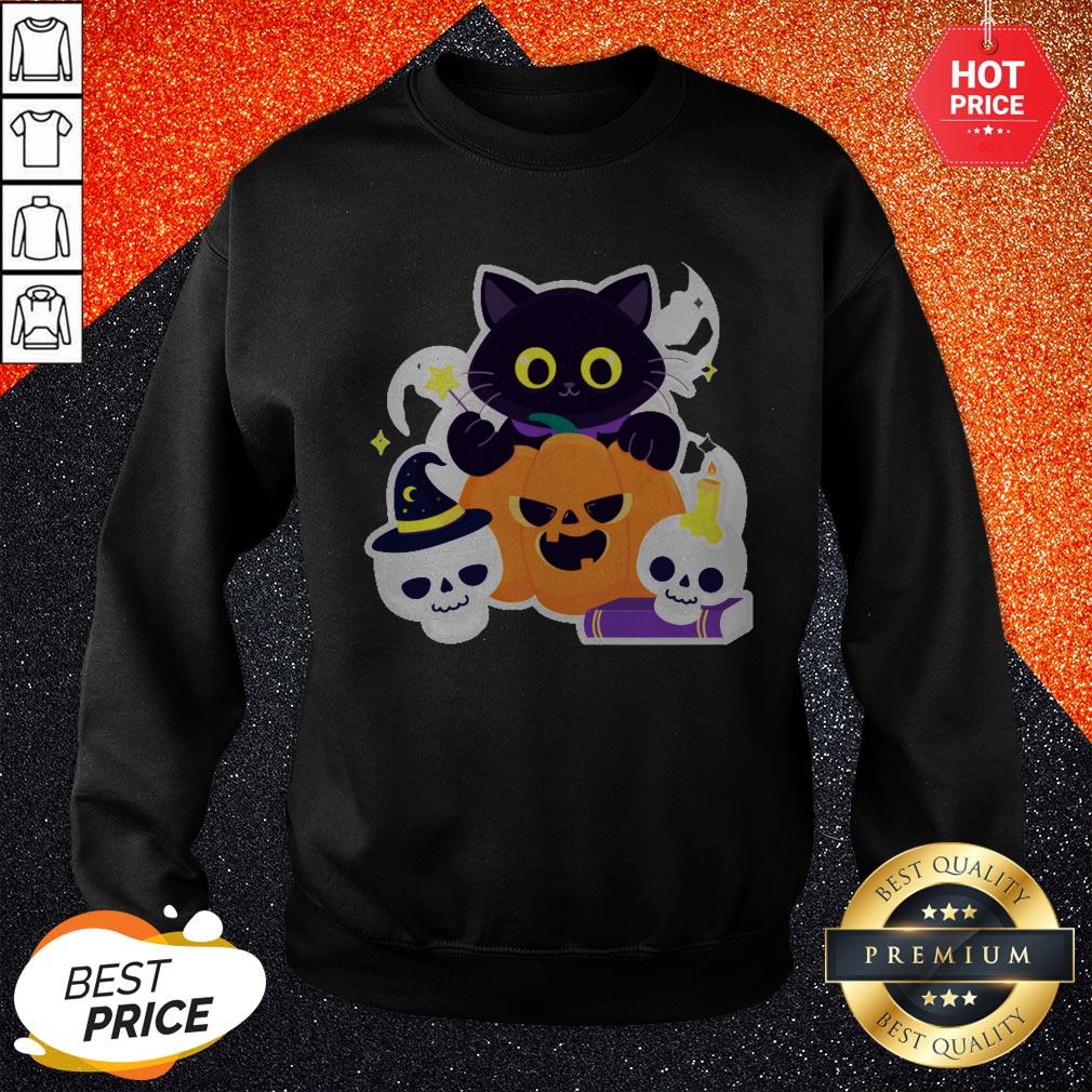 Cute Halloween Cat With Pumpkin And Ghost Shirt - Image 4