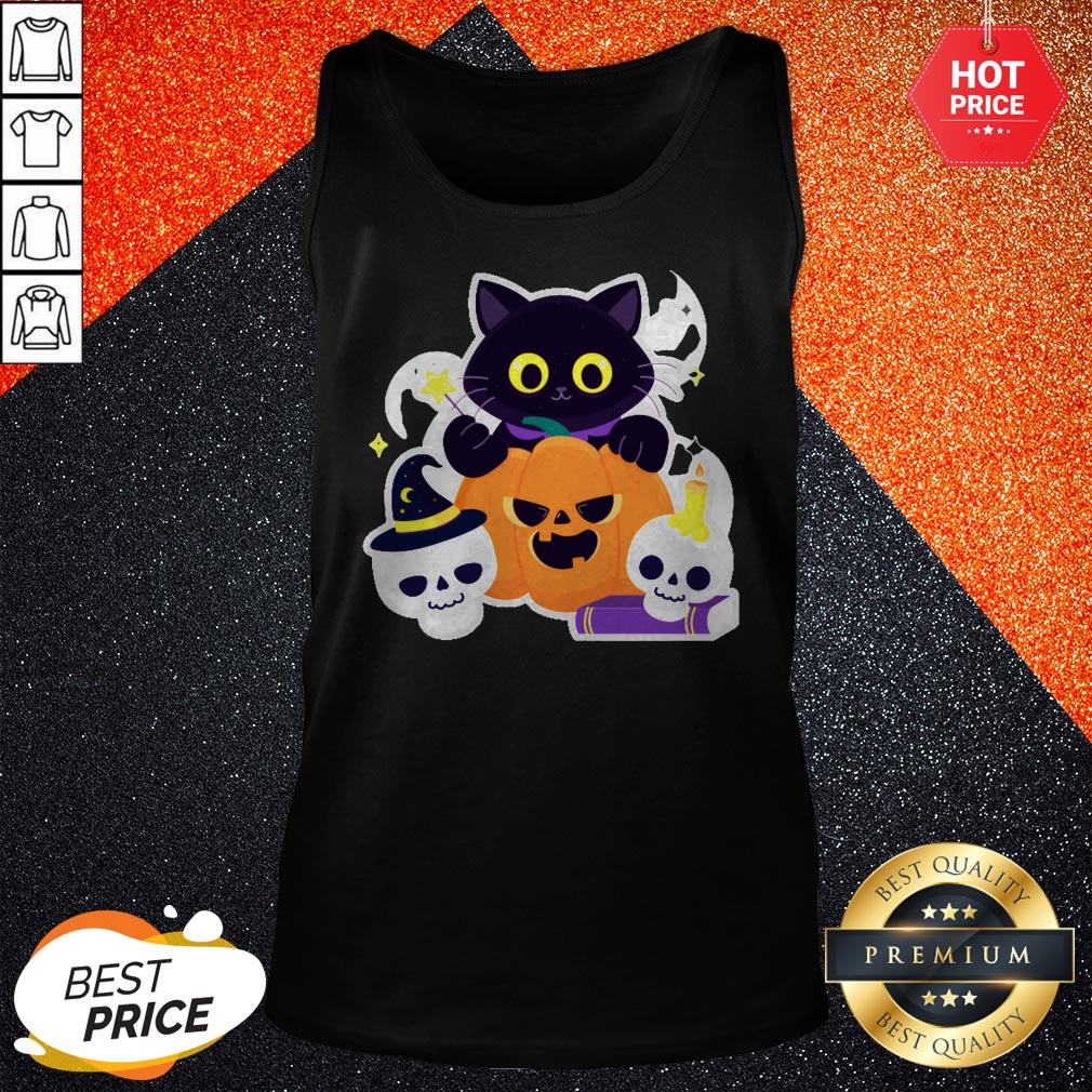 Cute Halloween Cat With Pumpkin And Ghost Shirt - Image 3