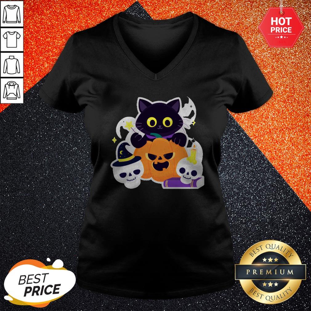 Cute Halloween Cat With Pumpkin And Ghost Shirt - Image 2