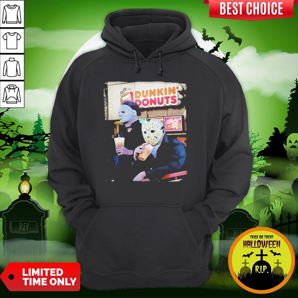 Cute Halloween Horror Characters Drinking Dunkin Donuts Shirt - Image 5