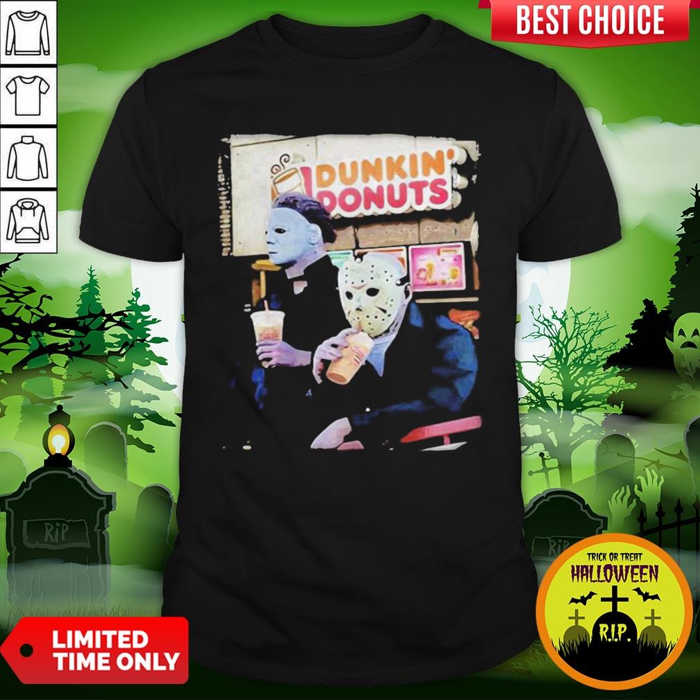 Cute Halloween Horror Characters Drinking Dunkin Donuts Shirt