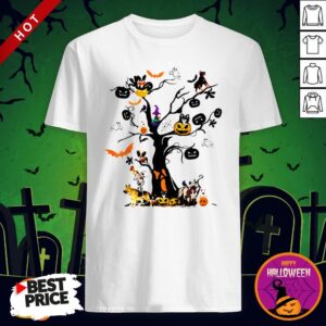 Cute Halloween Tree Dogs Pumpkins Ghost Bats Shirt