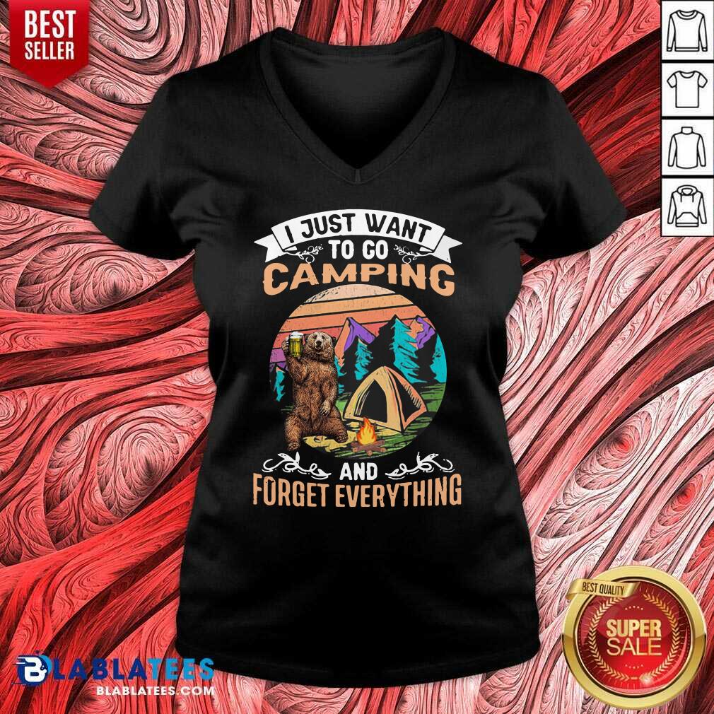 Cute I Just Want To Go Camping And Forget Everything Bear Drink Beer Vintage Shirt - Image 5