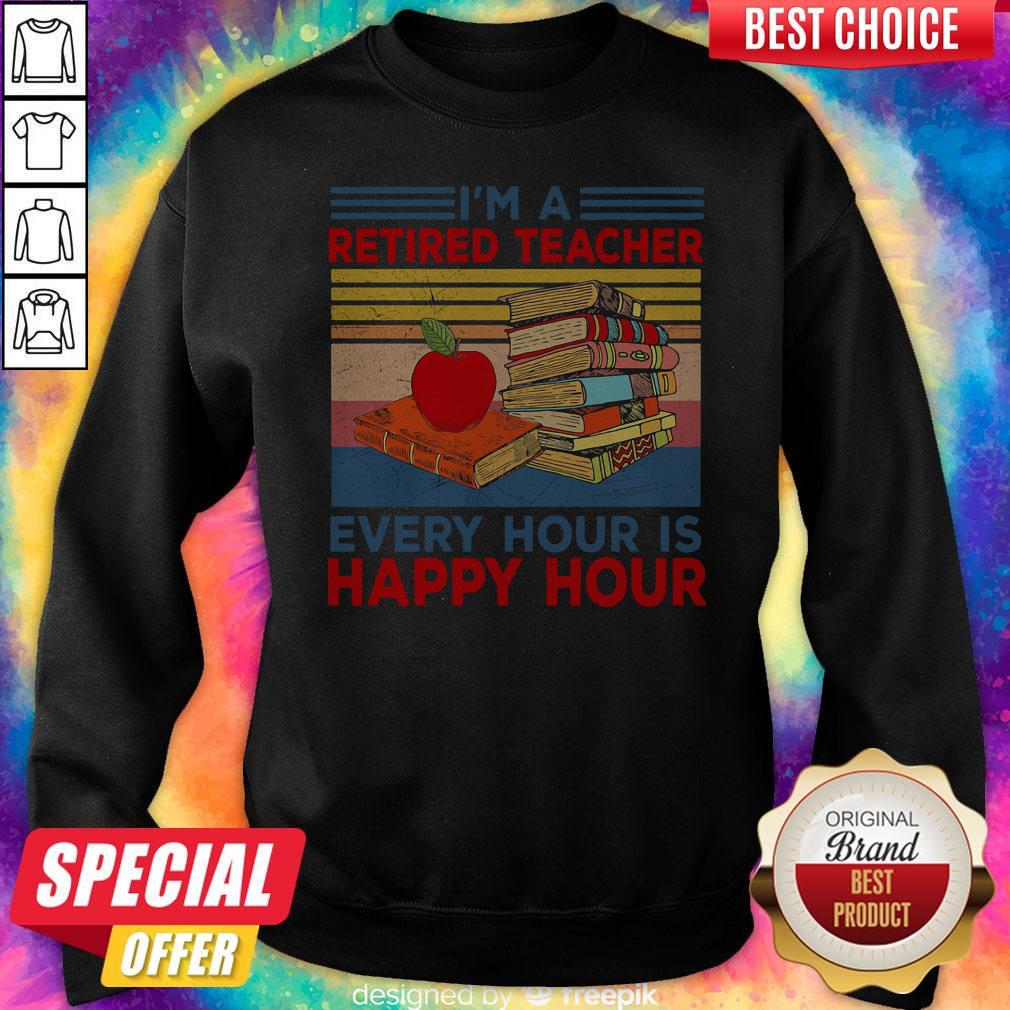Cute I'm A Retired Teacher Every Hour Is Happy Hour Vintage Retro Shirt - Image 4