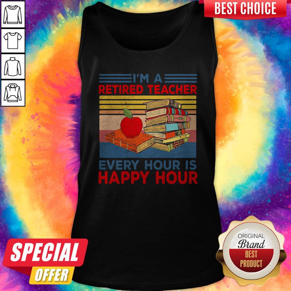 Cute I'm A Retired Teacher Every Hour Is Happy Hour Vintage Retro Shirt - Image 3