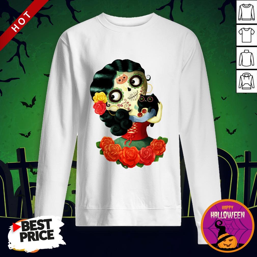 Cute Mexican Day Of The Dead Girl Sugar Skull Shirt - Image 5