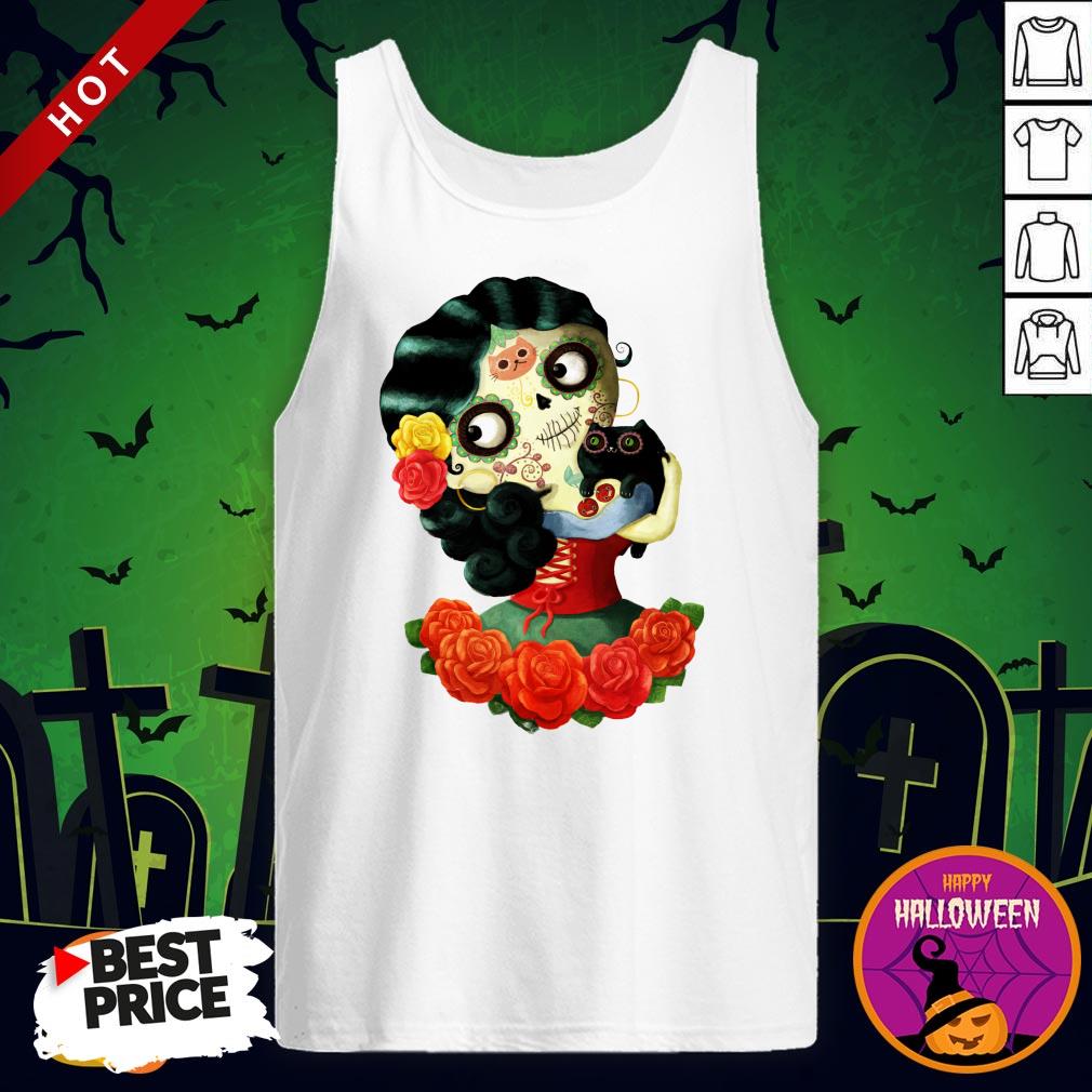 Cute Mexican Day Of The Dead Girl Sugar Skull Shirt - Image 4