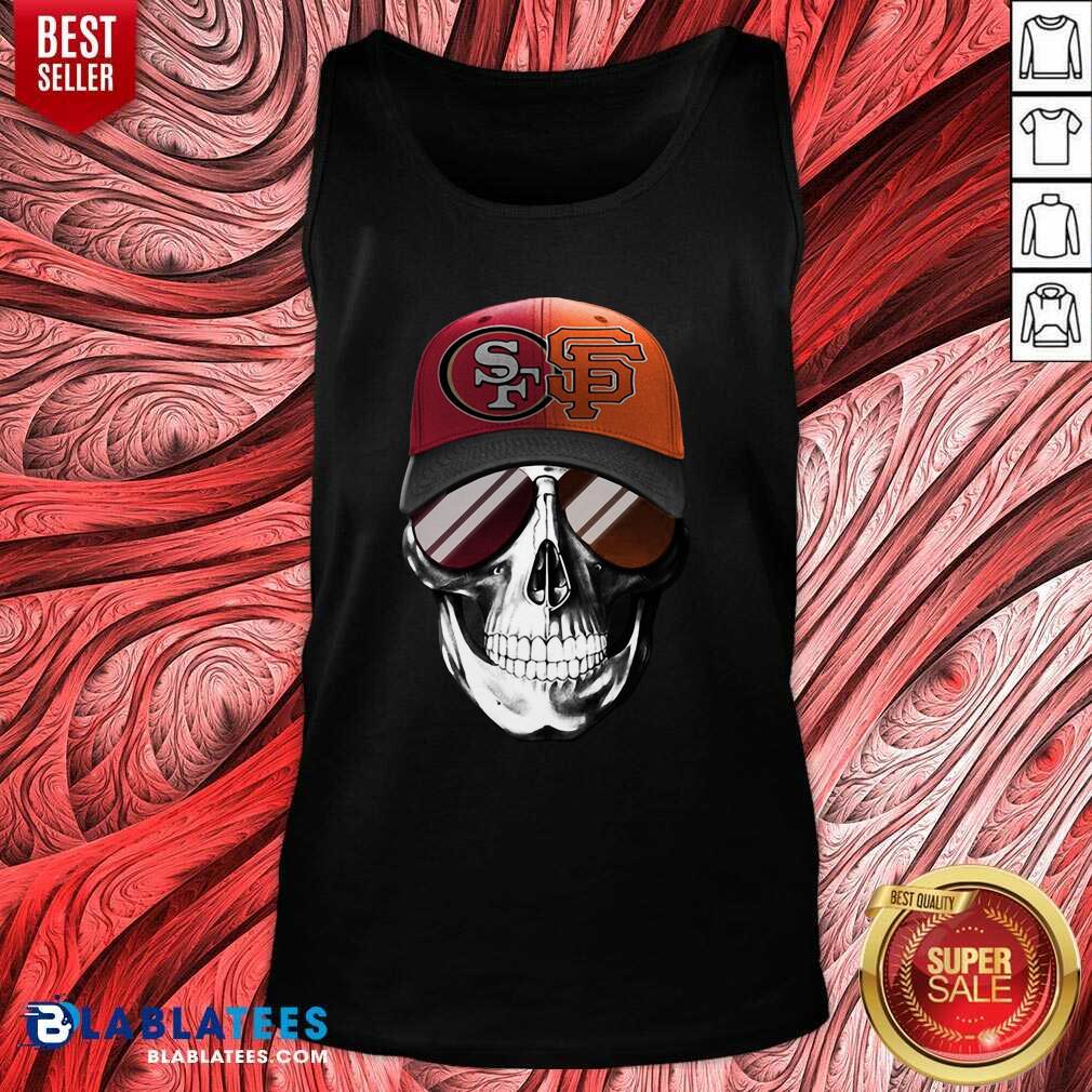 Cute San Francisco 49ers And Los Angeles Lakers Skull Sunglass Shirt - Image 3