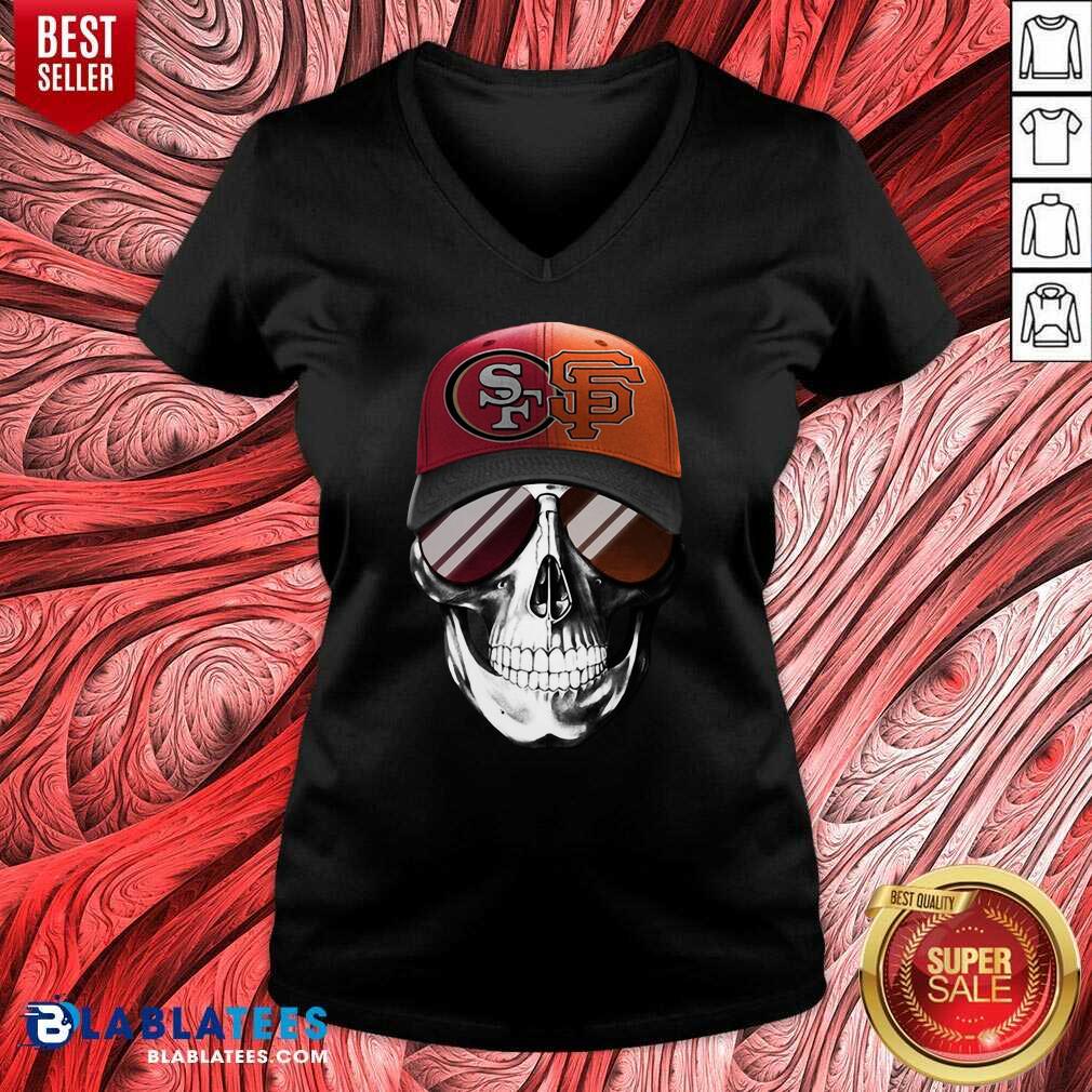 Cute San Francisco 49ers And Los Angeles Lakers Skull Sunglass Shirt - Image 2